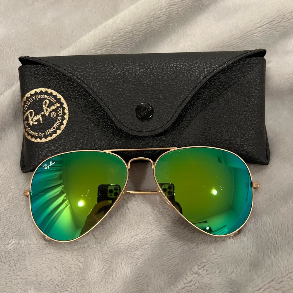 58mm green mirror ratban aviator sunglasses